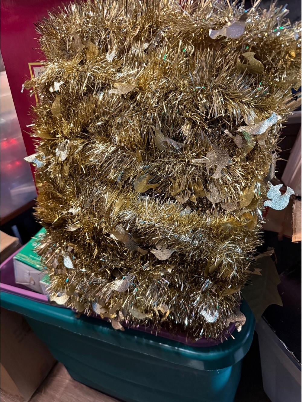 Gold Metallic Tinsel Garland with Butterfly Accents